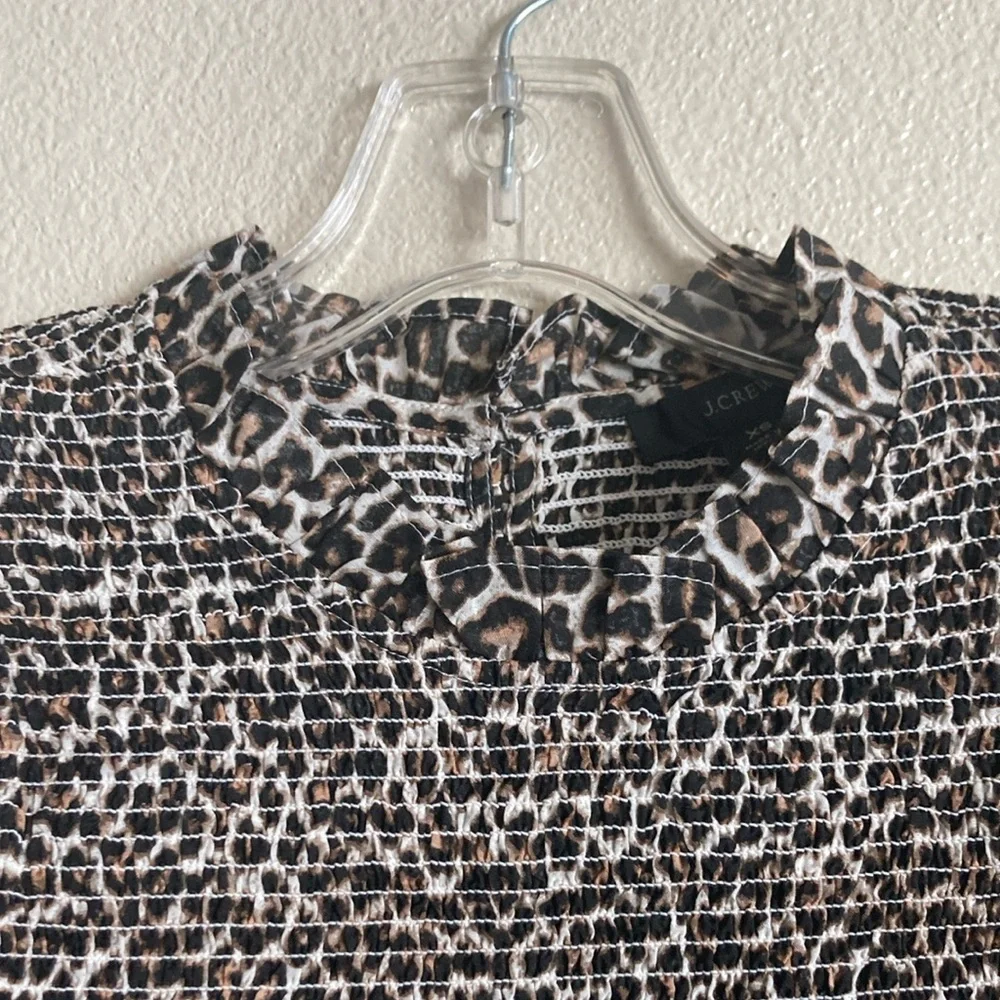 J.Crew Leopard Print Smocked Button-Back Blouse (Size XS)